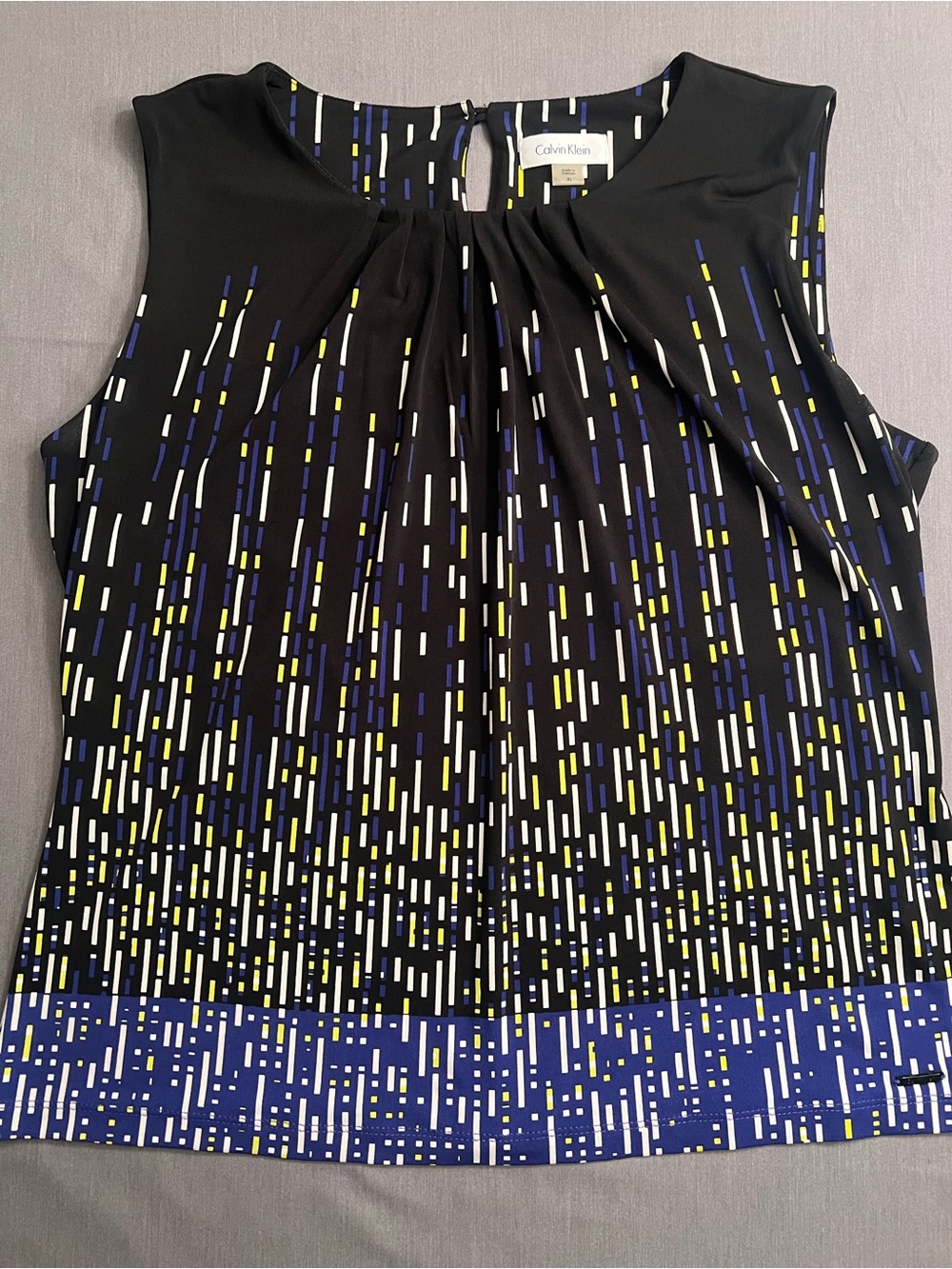 Calvin Klein Black Sleeveless Top with Blue, White & Yellow Print